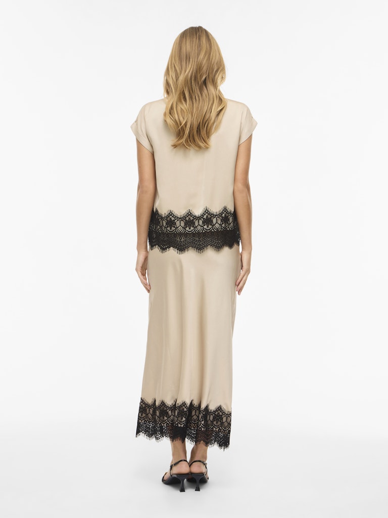 VIELLETTE HW ANKLE LACE SKIRT - Cement/Black Lace