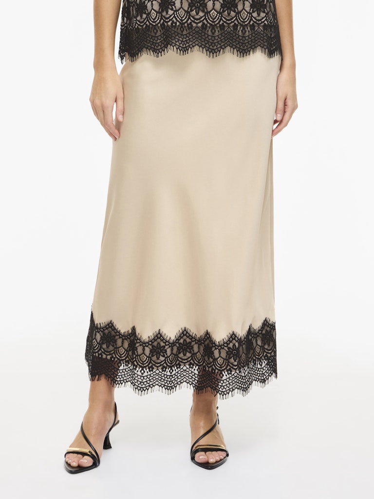 VIELLETTE HW ANKLE LACE SKIRT - Cement/Black Lace