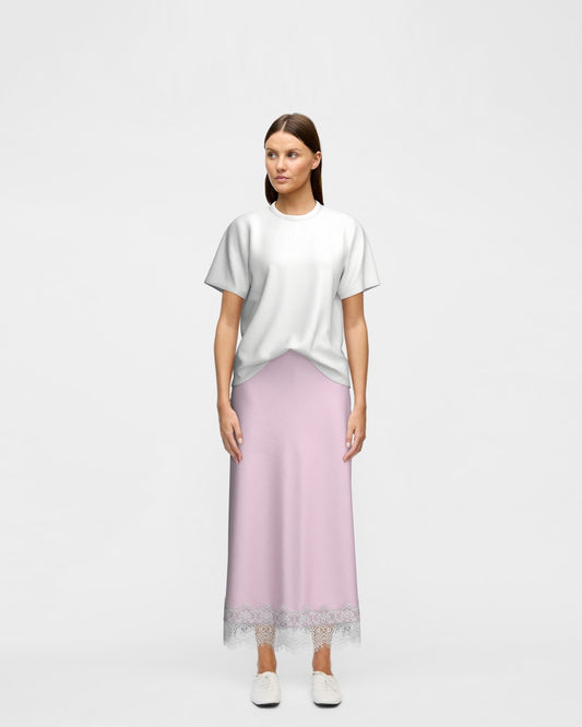 VIELLETTE HW ANKLE LACE SKIRT - Cherry Blossom/Birch Lace