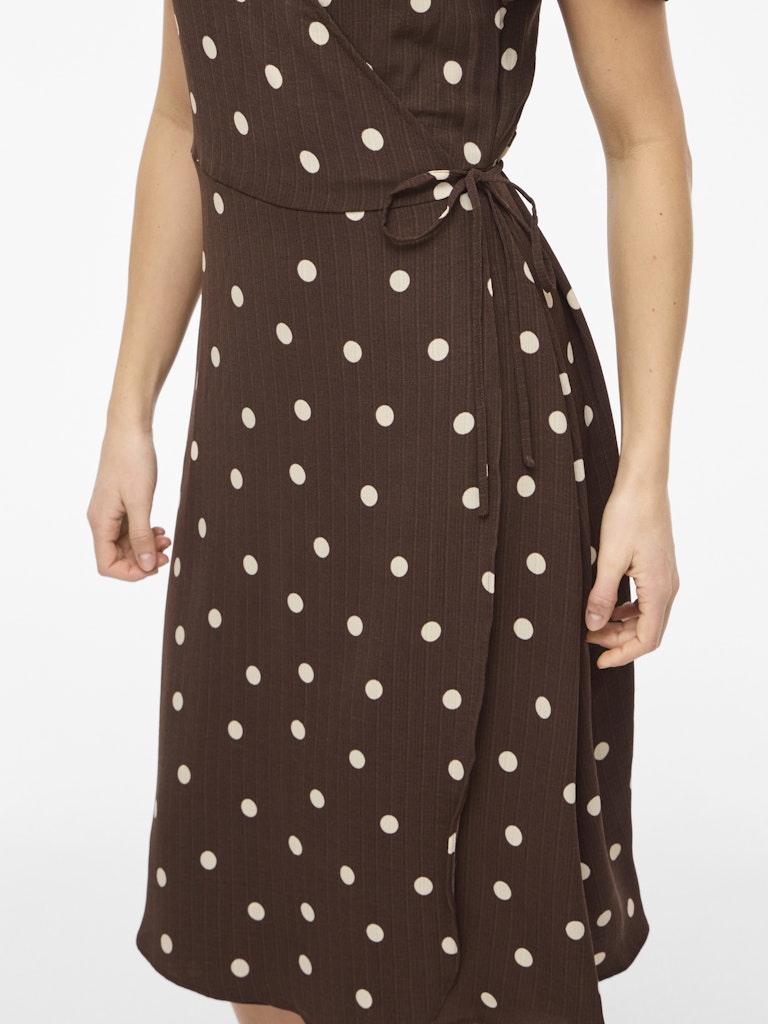 VILOVIE S/S WRAP MIDI DRESS - Coffee Bean/Sandshell Dots