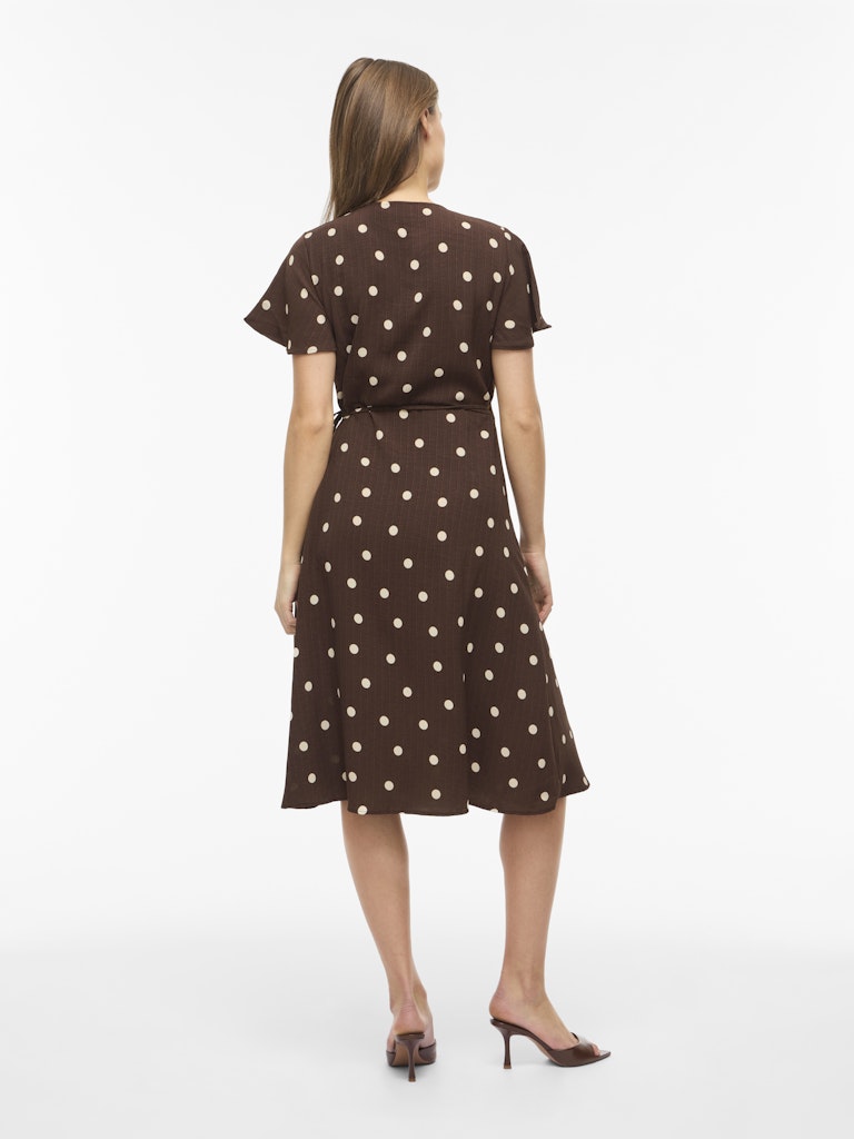 VILOVIE S/S WRAP MIDI DRESS - Coffee Bean/Sandshell Dots