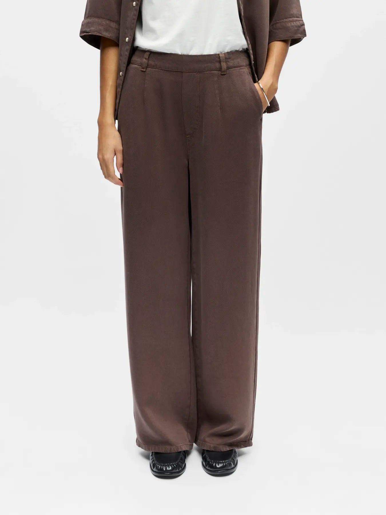 OBJFRAME LISA WIDE MW PANT - Seal Brown