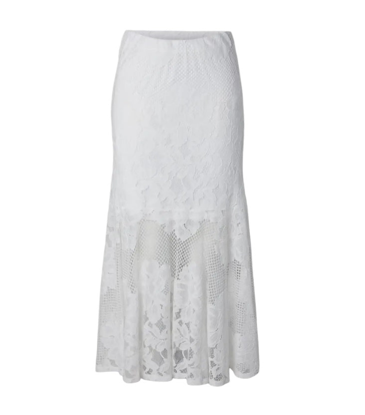 PCMAYA MW LACE ANKLE SKIRT - Bright White