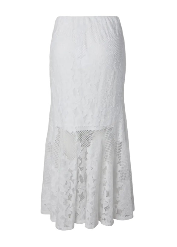 PCMAYA MW LACE ANKLE SKIRT - Bright White