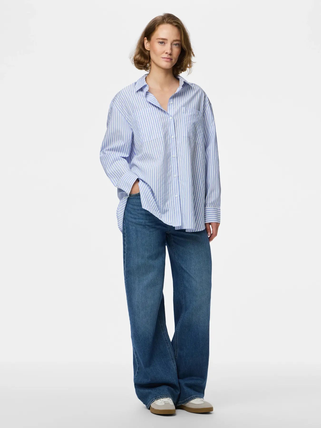 PCMELIA LS LOOSE SHIRT - Bright White/Grape Mist